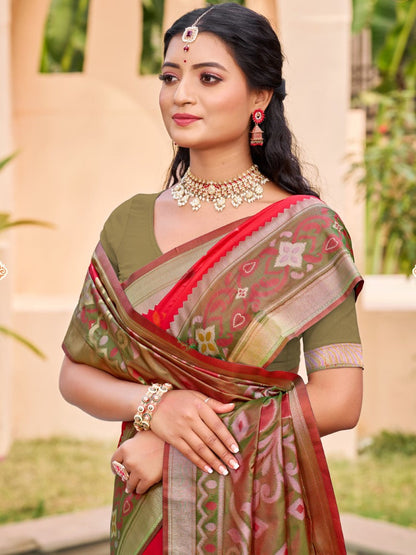 Anaita Red Silk Saree With Blouse Piece