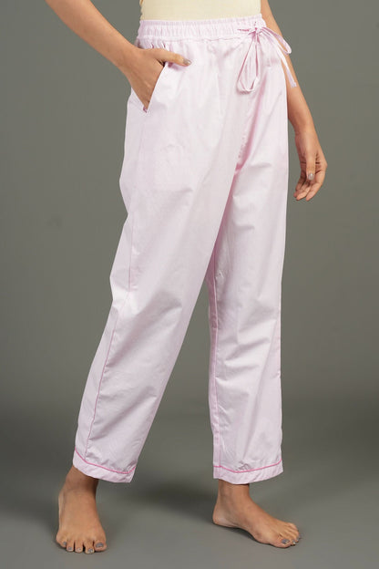 Breathables Women Cotton Night Suit Shirt And Pants Co-Ord Set Pink I Nightwear | Loungewear Set