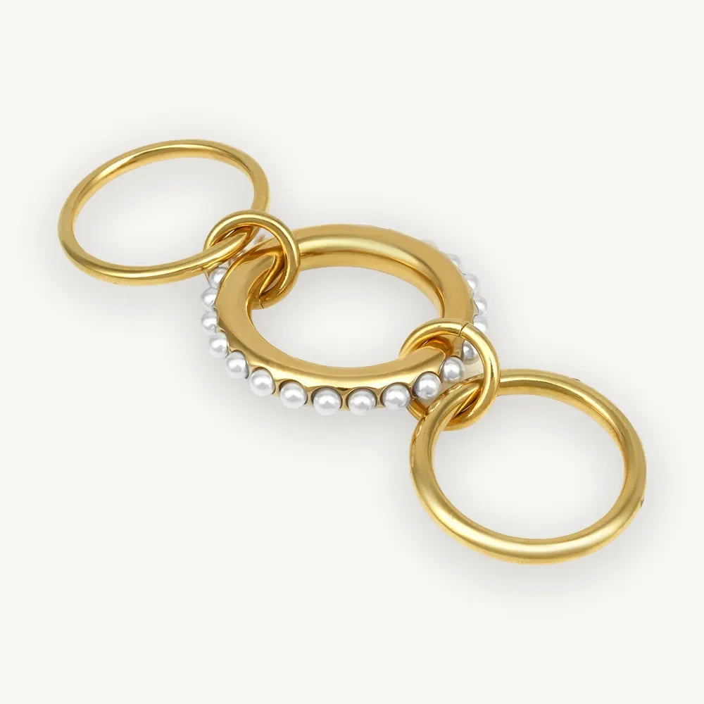Modern Interlock Pearl Accent Ring