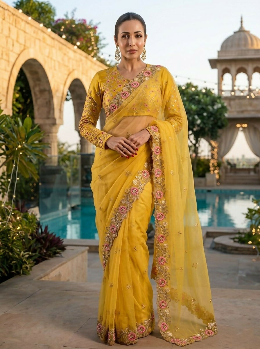 Teeya Creation New Womens Latest Party Wear Soft Chiffon Silk Saree-Yellow