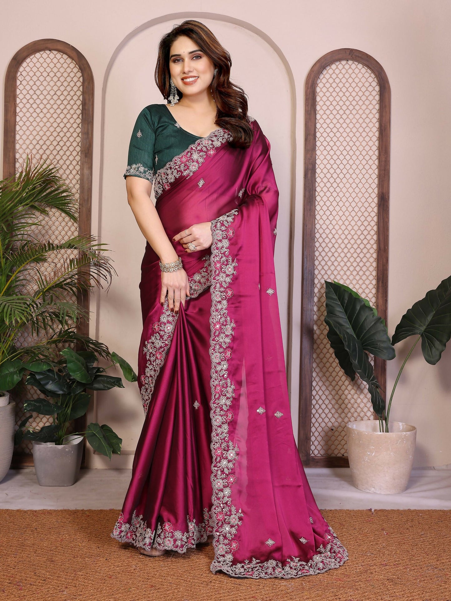 Teeya Creation New Trendy Stylish Party Wear Silk Saree-Pink