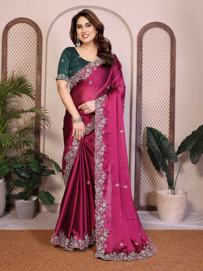 Teeya Creation New Trendy Stylish Party Wear Silk Saree-Pink