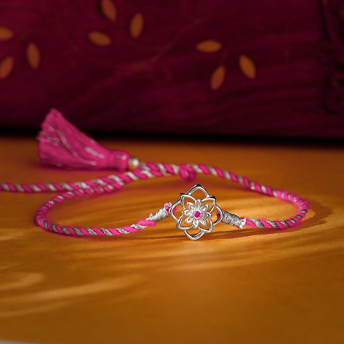 Silver Floral Sparkle Rakhi
