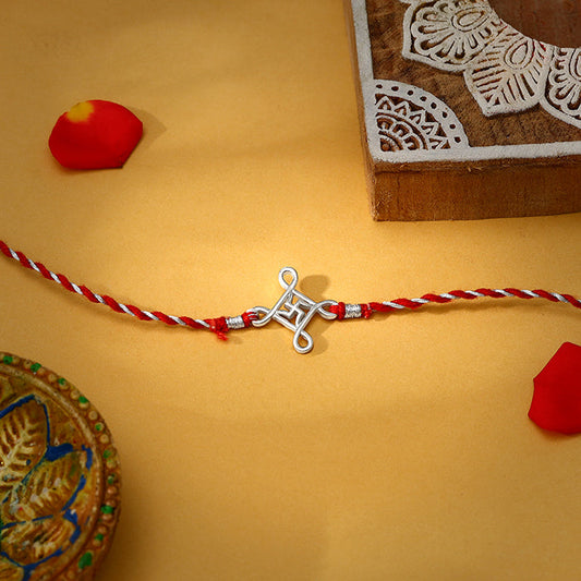Silver Minimal Swastika Rakhi