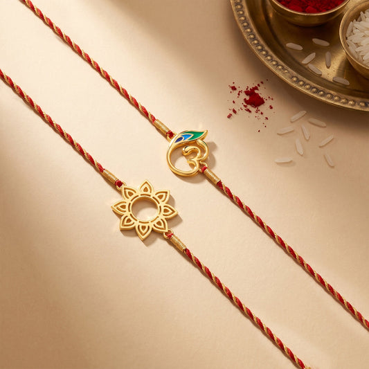 Golden Flower Omkara Rakhi Combo (Set of 2)