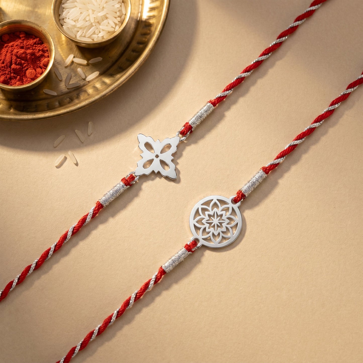 Silver Unique Flower Rakhi Combo (Set of 2)
