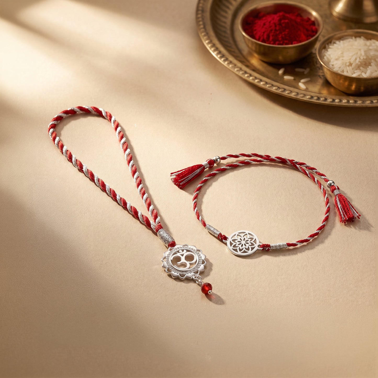 Silver Kairav Bhaiya Bhabhi Rakhi Combo (Set of 2)