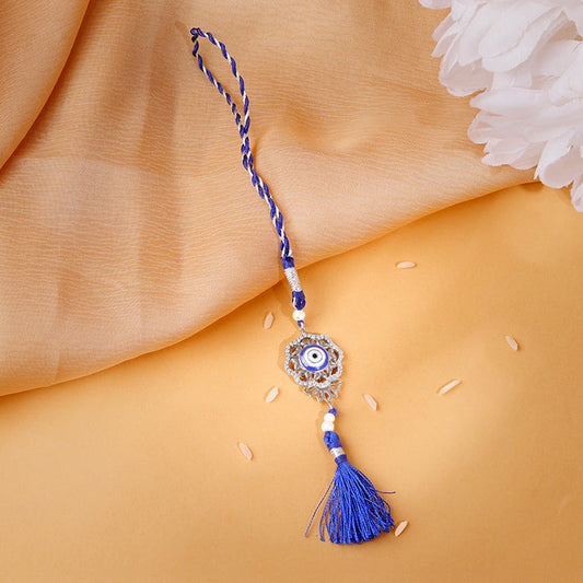Silver Floral Evil Eye Lumba Rakhi