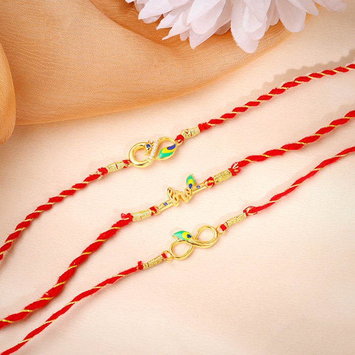 Golden Mor Rakhi Combo (Set of 3)