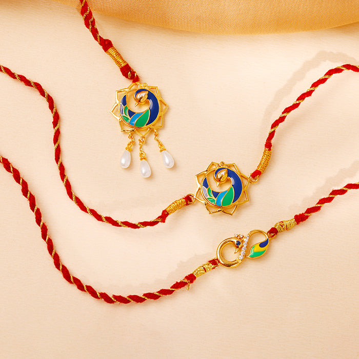 Golden Morbandhan Bhaiya Bhabhi Rakhi Combo (Set of 3)