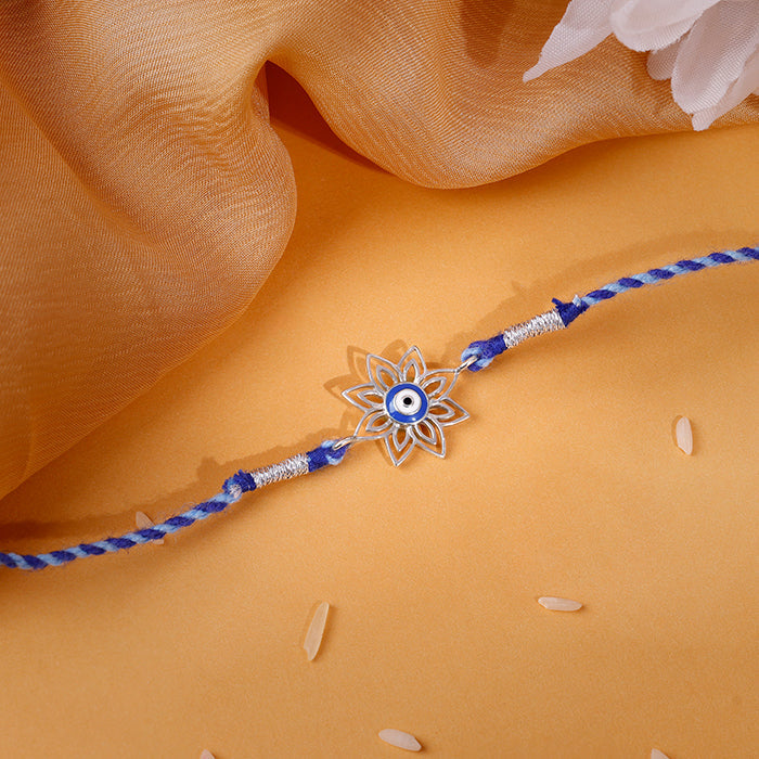 Silver Bloom Evil Eye Rakhi