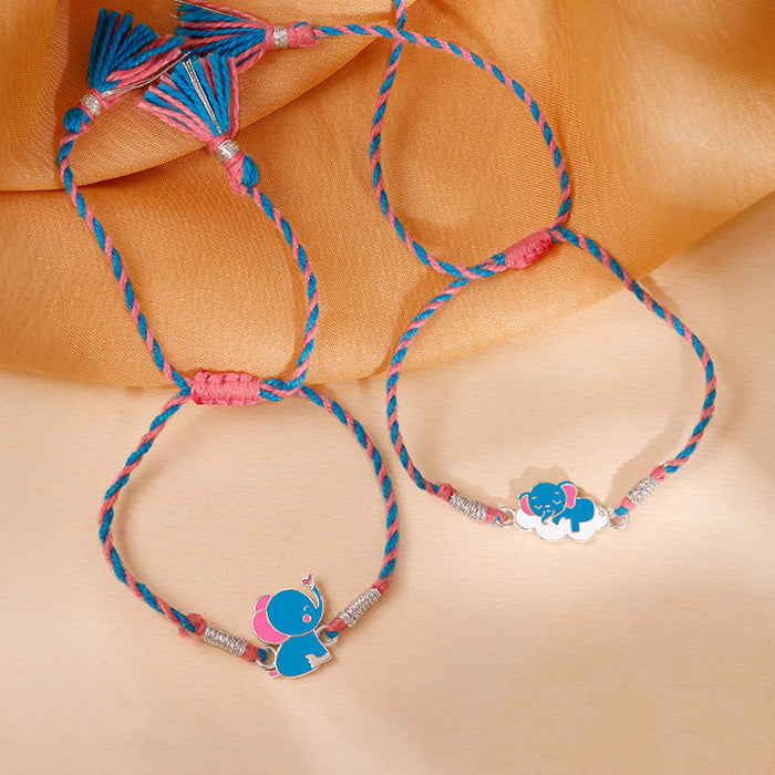 Silver Elephant Parade Kids Rakhi Combo (Set of 2)