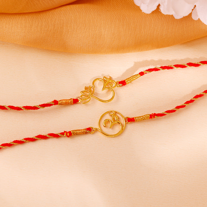 Golden Sacred Bloom Rakhi Combo (Set of 2)