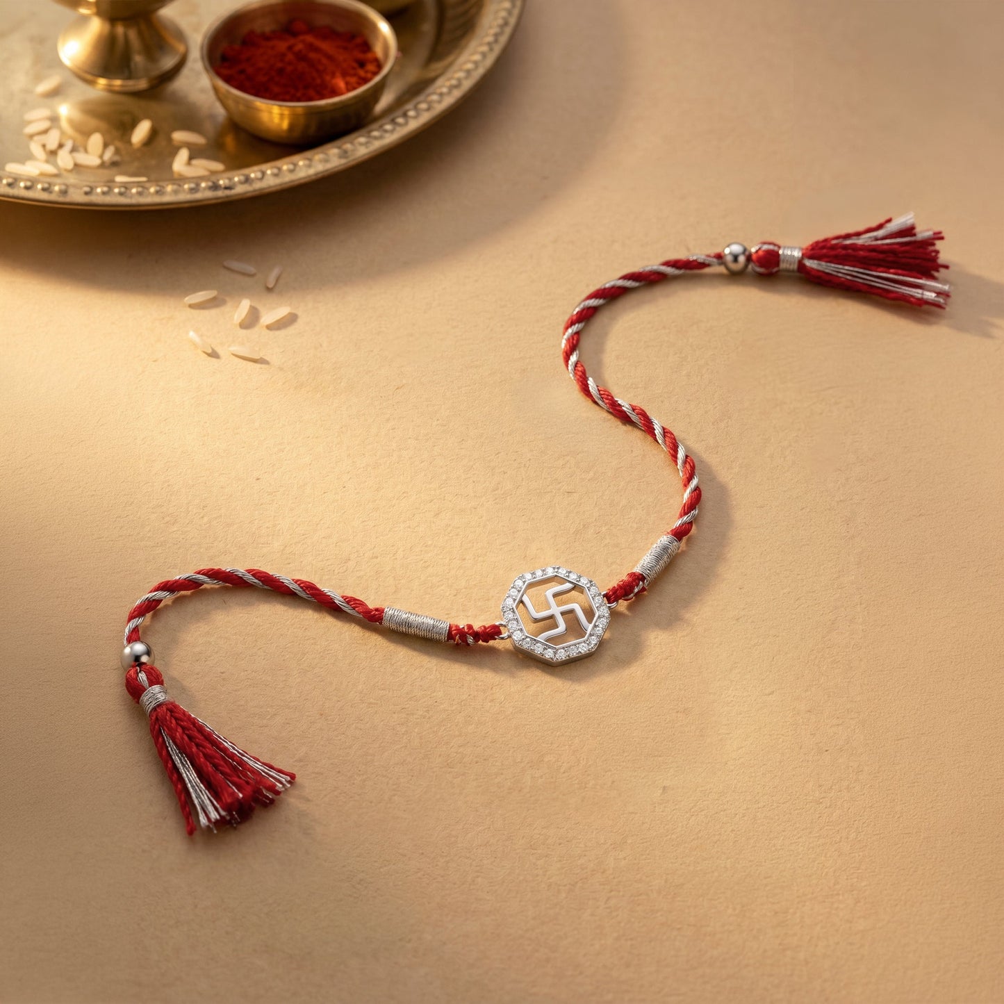 Silver Vintage Swastik Rakhi