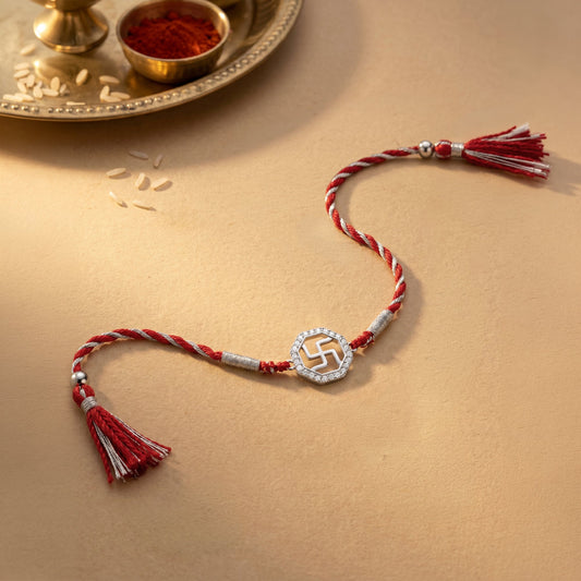 Silver Vintage Swastik Rakhi