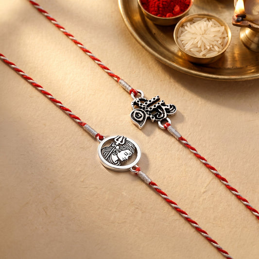 Silver Shree & Om Rakhi Combo (Set of 2)