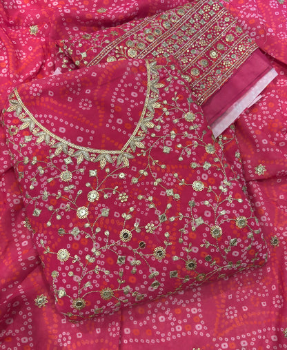 KC Pink Bandhani Printed Heavy Emrboidery Worked Sharara Suit Ethnic Wear