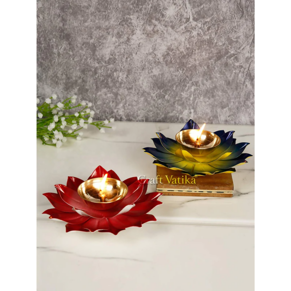CraftVatika Kamal Diya Deepak Lotus Brass Diyas Oil Lamp Pooja