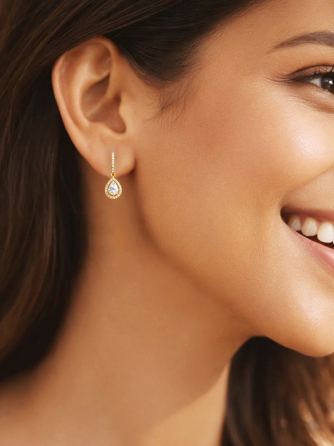 925 Fine Silver Teardrop Halo Crystal Drop Earrings