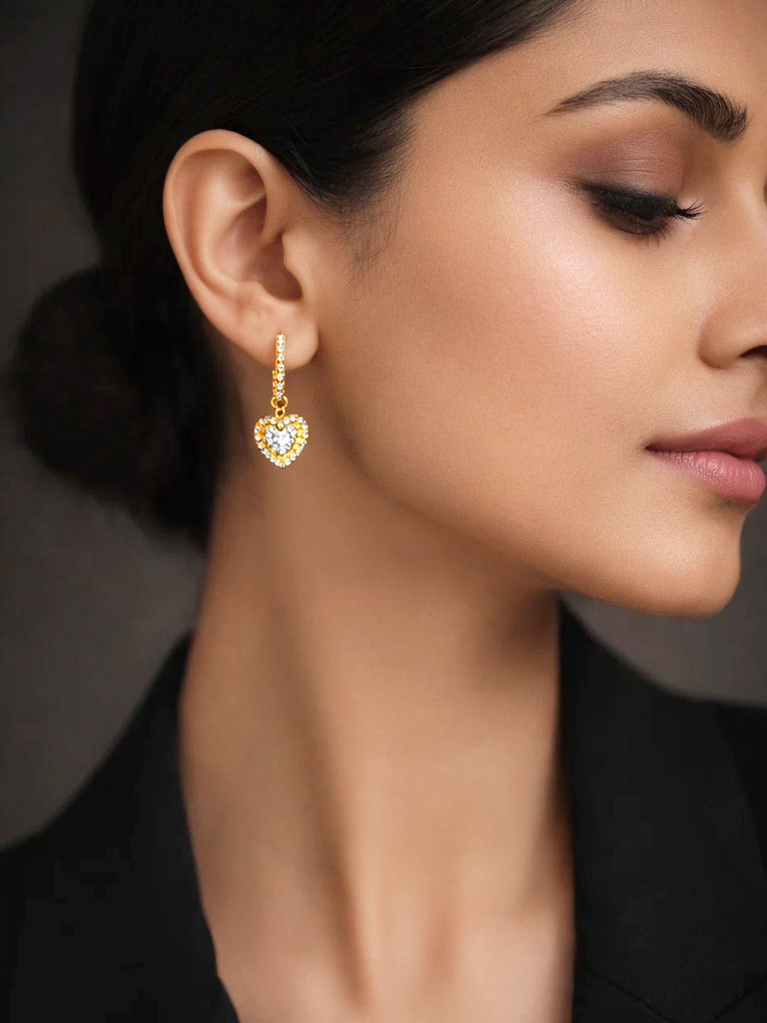 925 Fine Silver Sparkling Heart Drop Earrings
