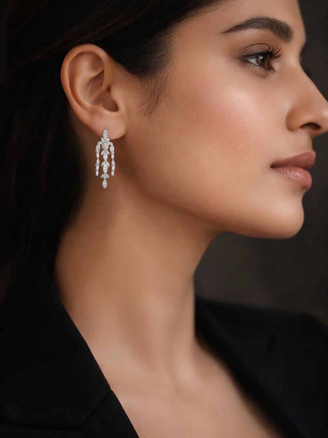 925 Fine Silver Crystal Chandelier Statement Earrings