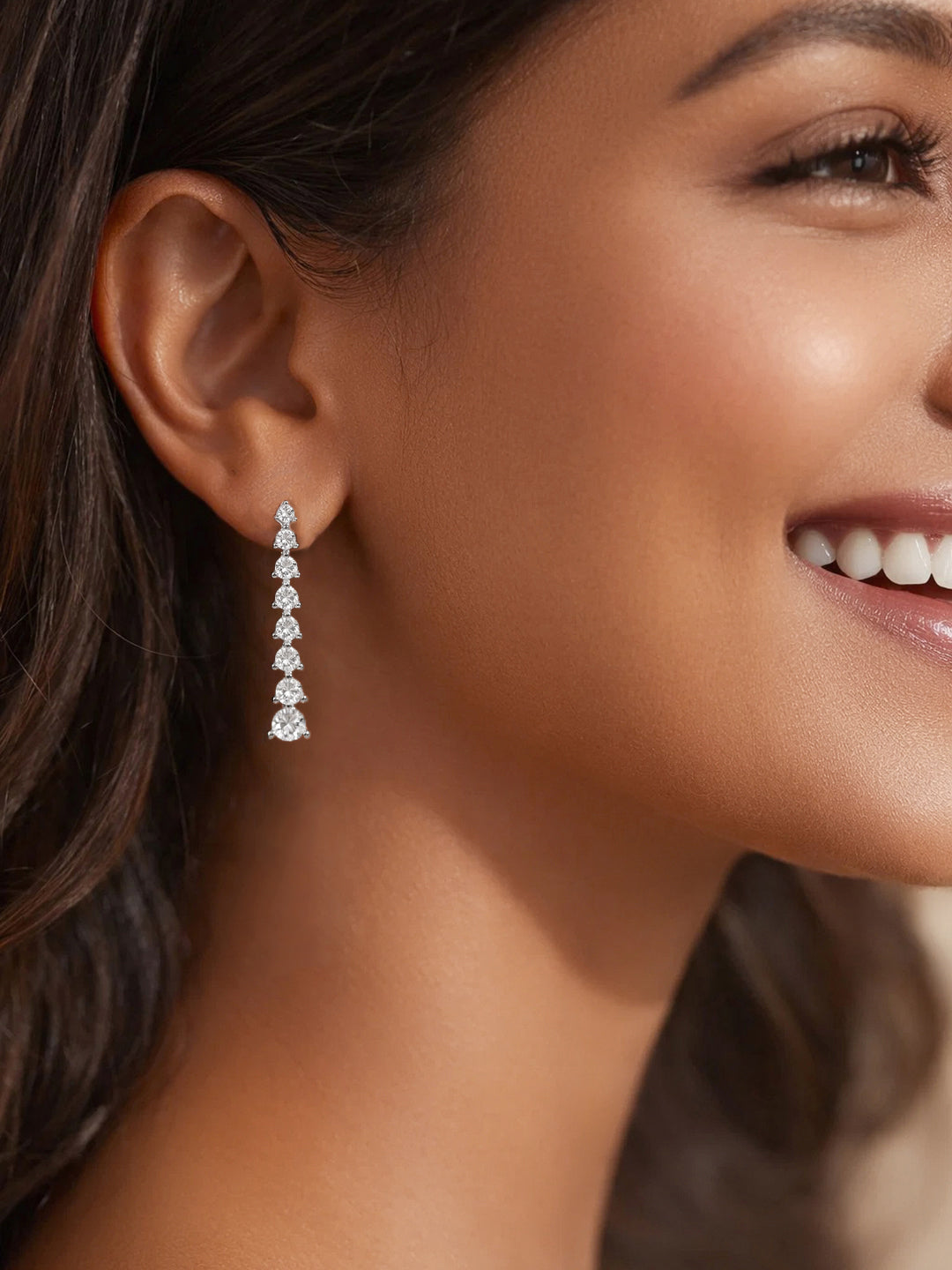 925 Silver American Diamond Linear Drop Earrings