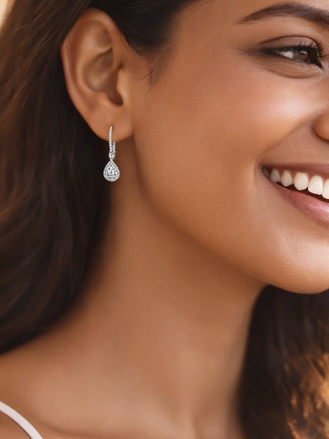 925 Fine Silver Zirconia Teardrop Hoop Earrings