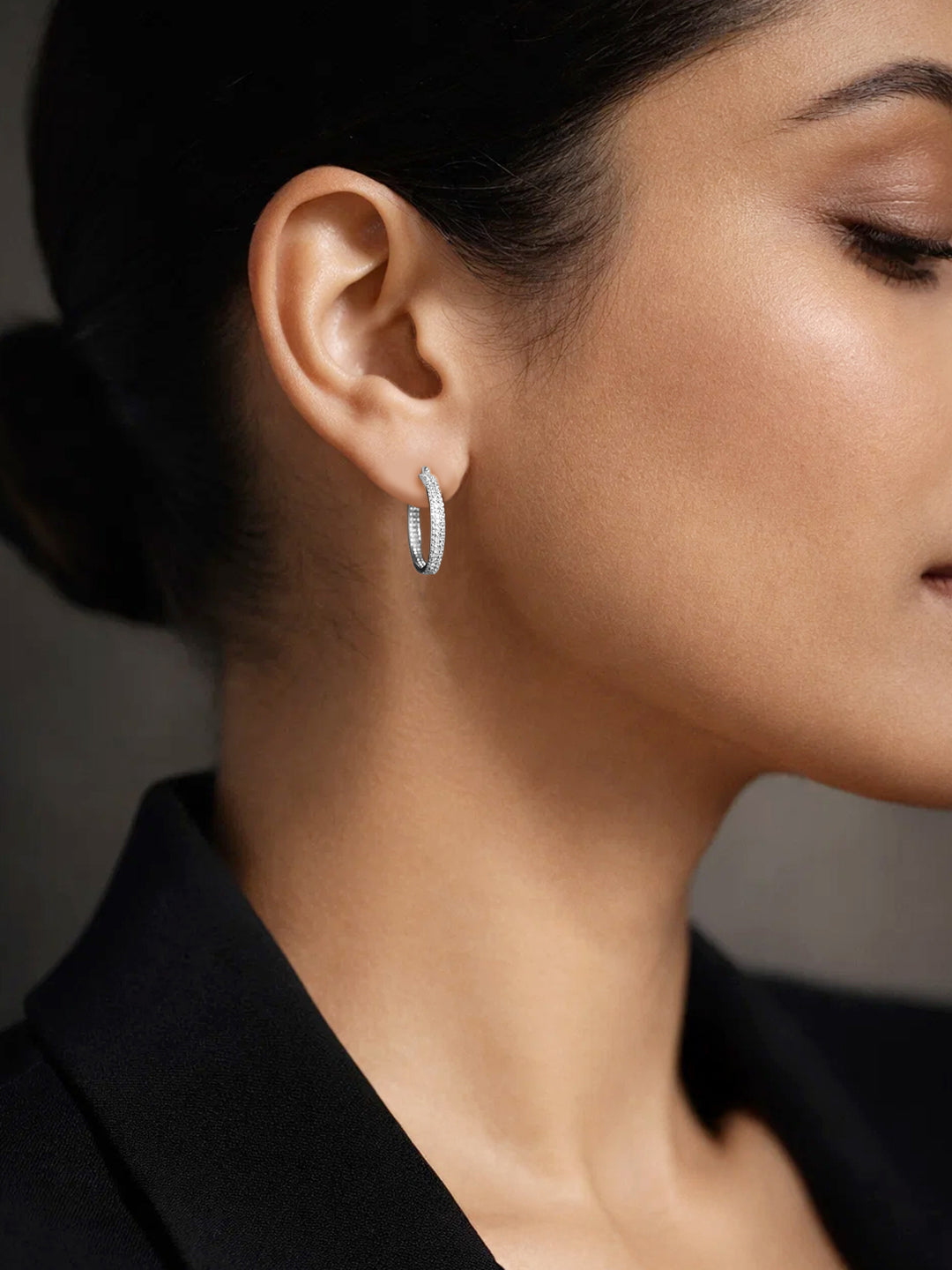 925 Fine Silver Sparkling Zirconia Half-Hoop Earrings