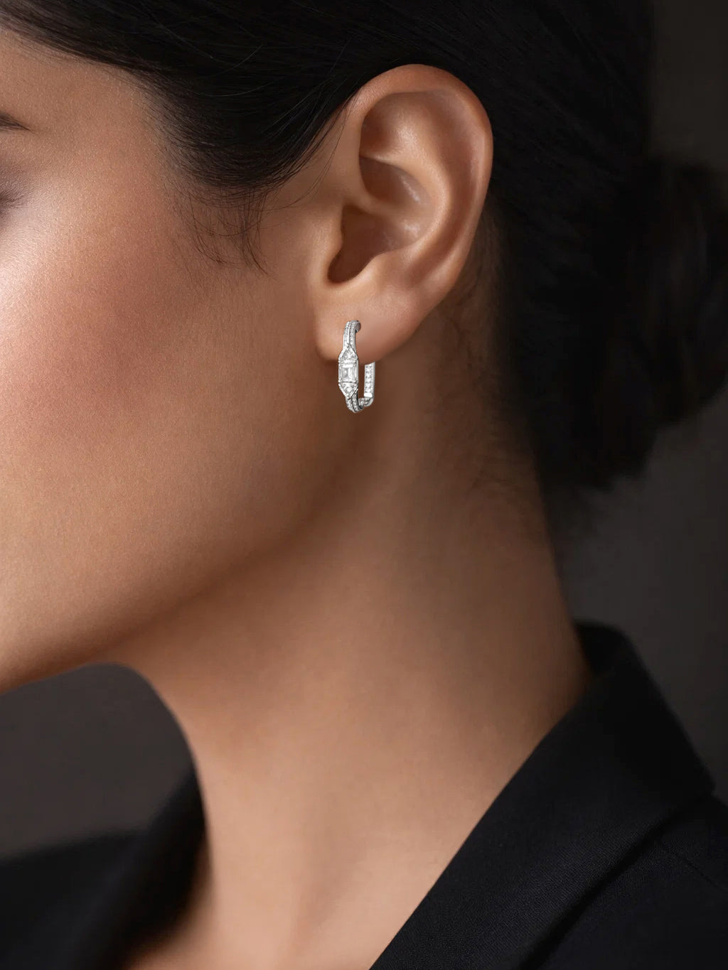 925 Fine Silver Crystal Statement Hoop Earrings