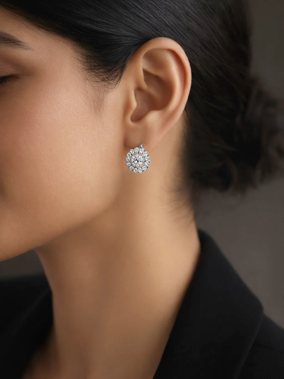 925 Fine Silver Zirconia Halo Drop Earrings