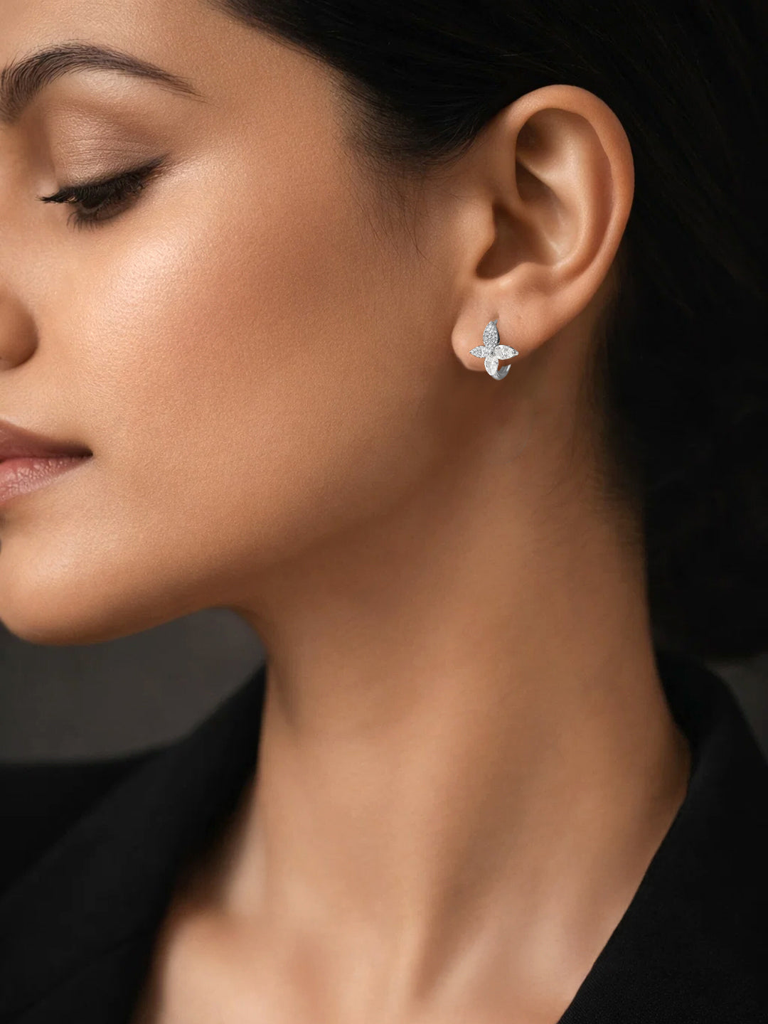 925 Fine Silver Zirconia Butterfly Stud Earrings