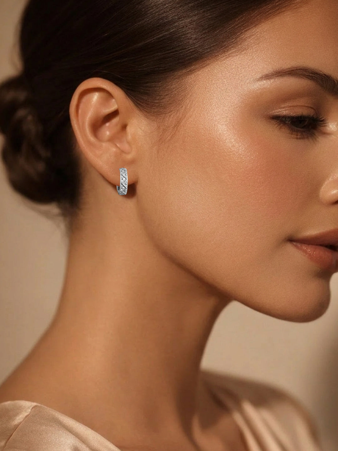 925 Fine Silver Zirconia Pattern Hoop Earrings