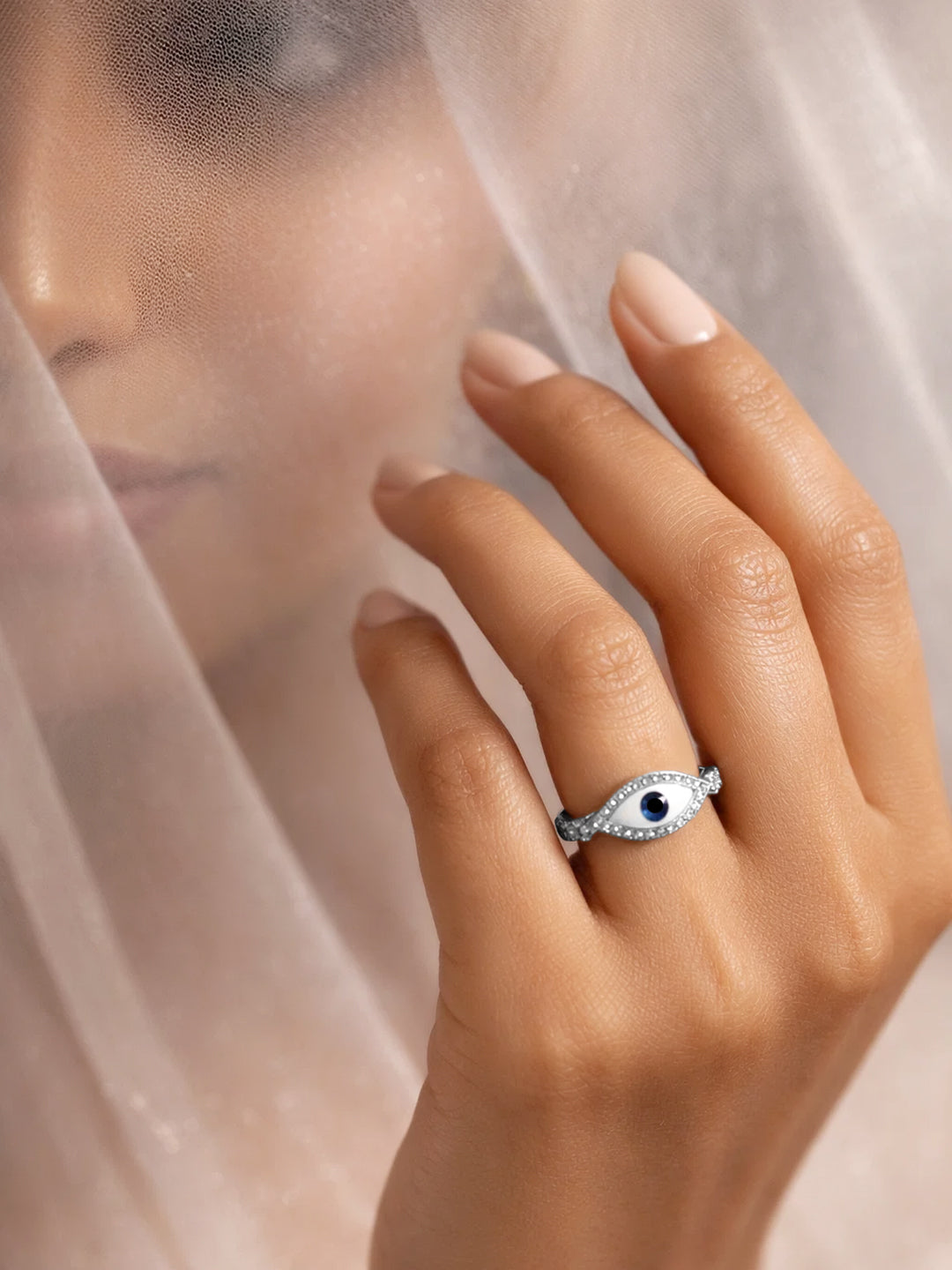 925 Fine Silver Evil Eye Charm Ring