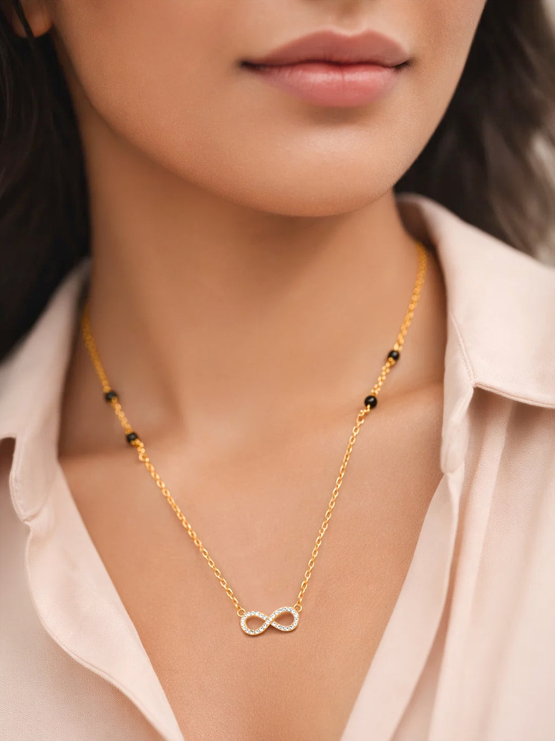 925 Fine Silver Diamond Infinity Mangalsutra Necklace