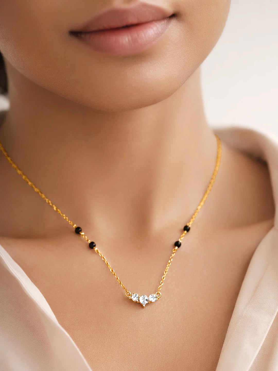 925 Fine Silver Diamond Curve Mangalsutra Necklace