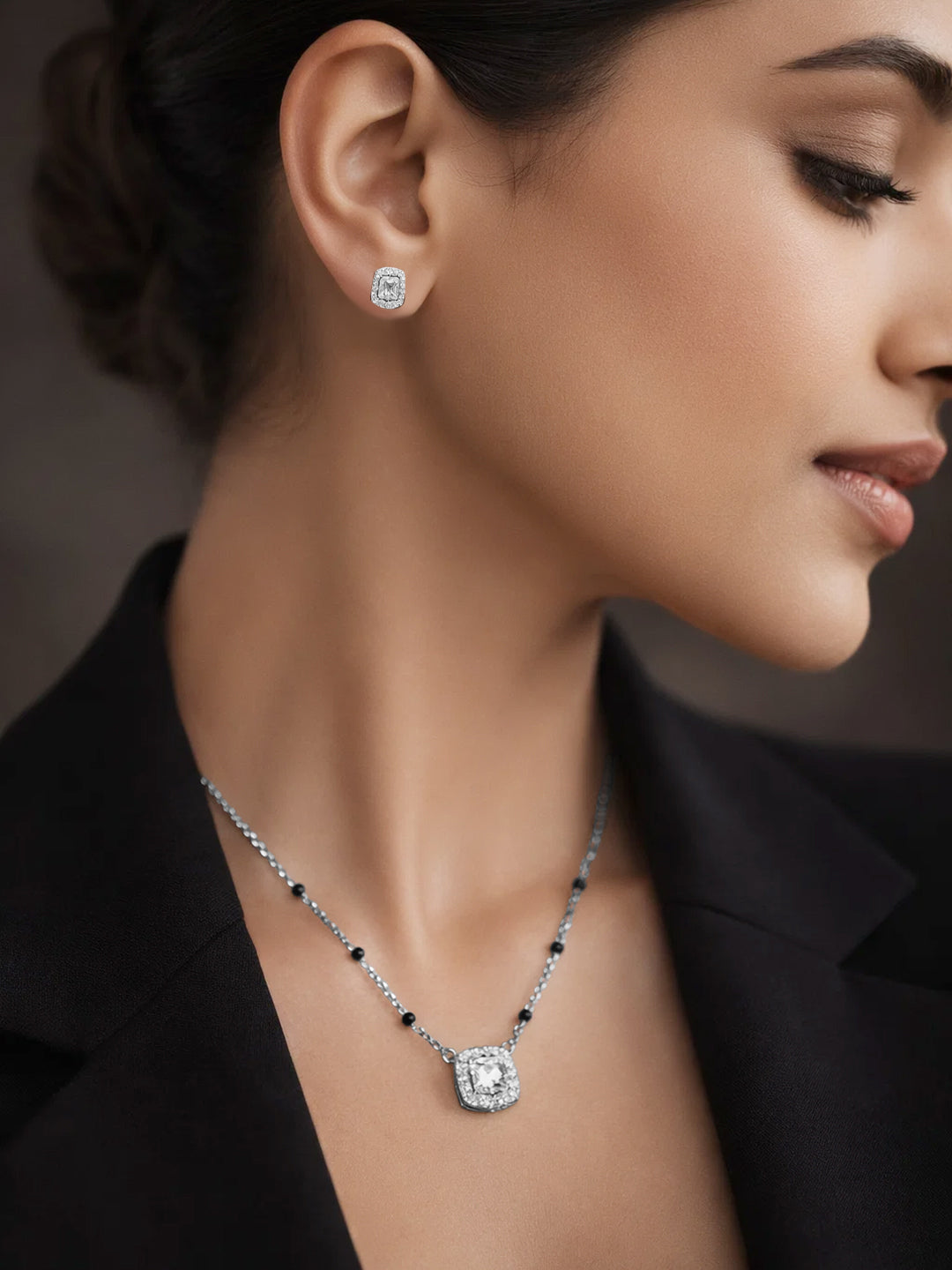 925 Fine Silver Crystal Glow Pendant Set