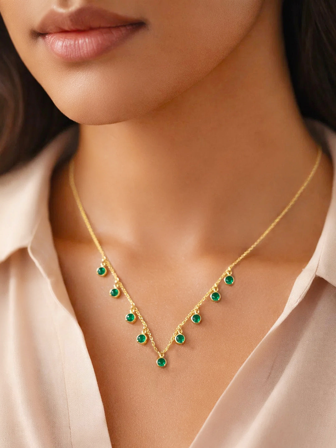 925 Fine Silver Emerald Charm Necklace