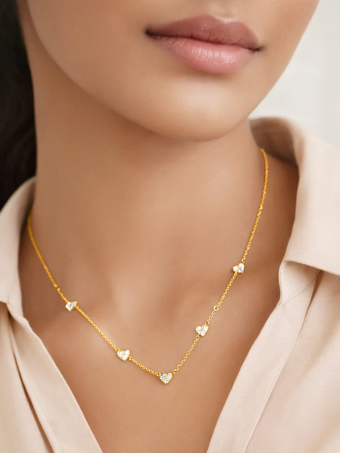 925 Fine Silver Heart Cluster Charm Necklace