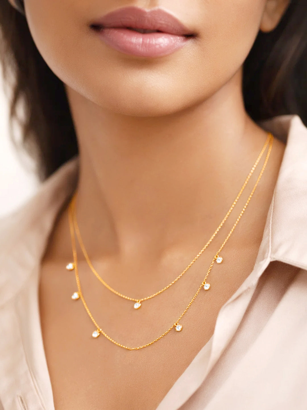 925 Fine Silver Layered Crystal Charm Necklace