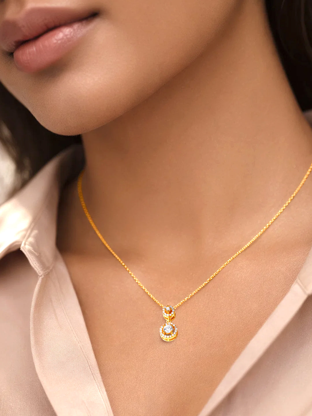 925 Fine Silver Double Halo Diamond Pendant Necklace
