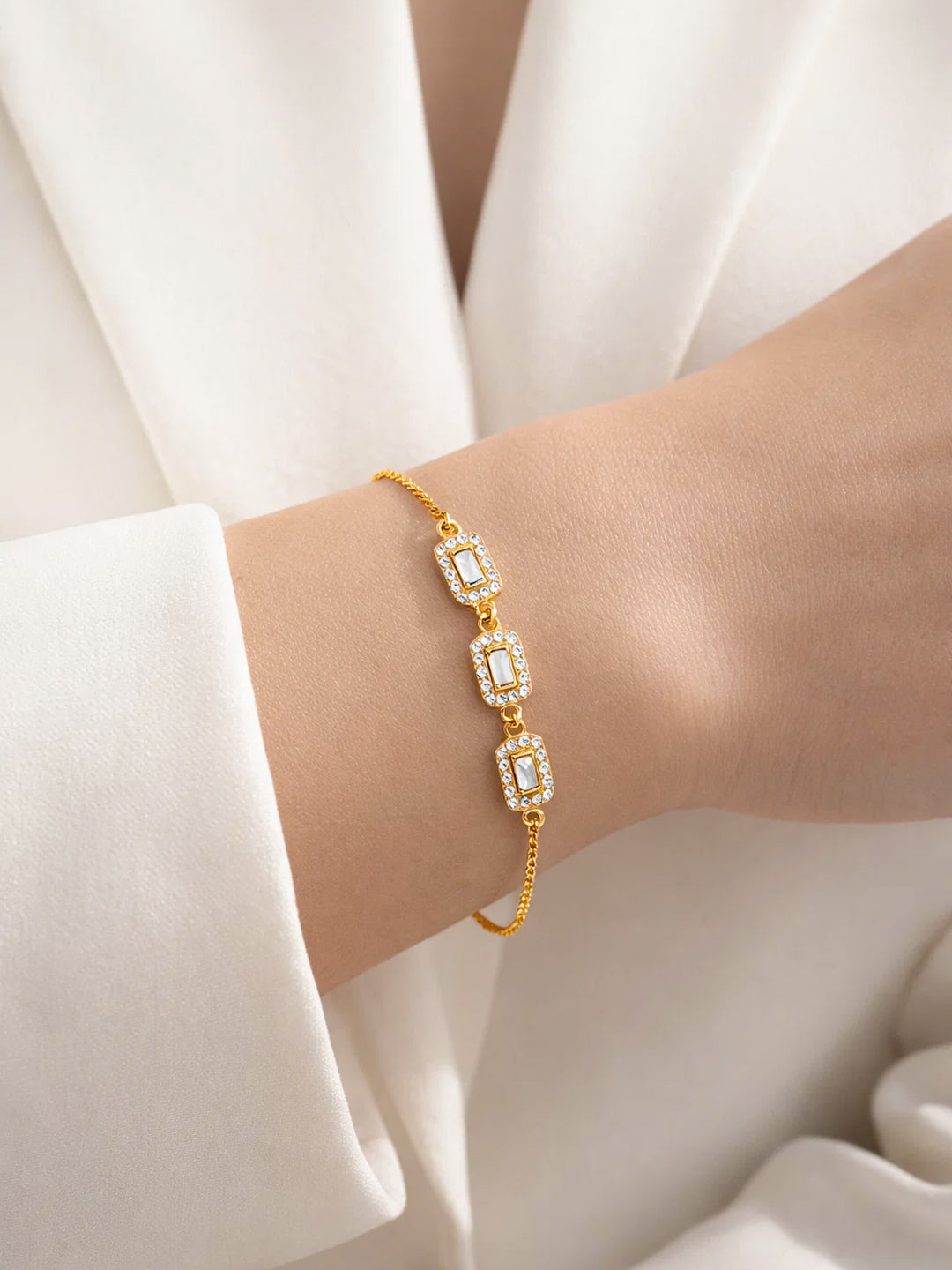 925 Fine Silver Crystal Diamond Adjustable Bracelet