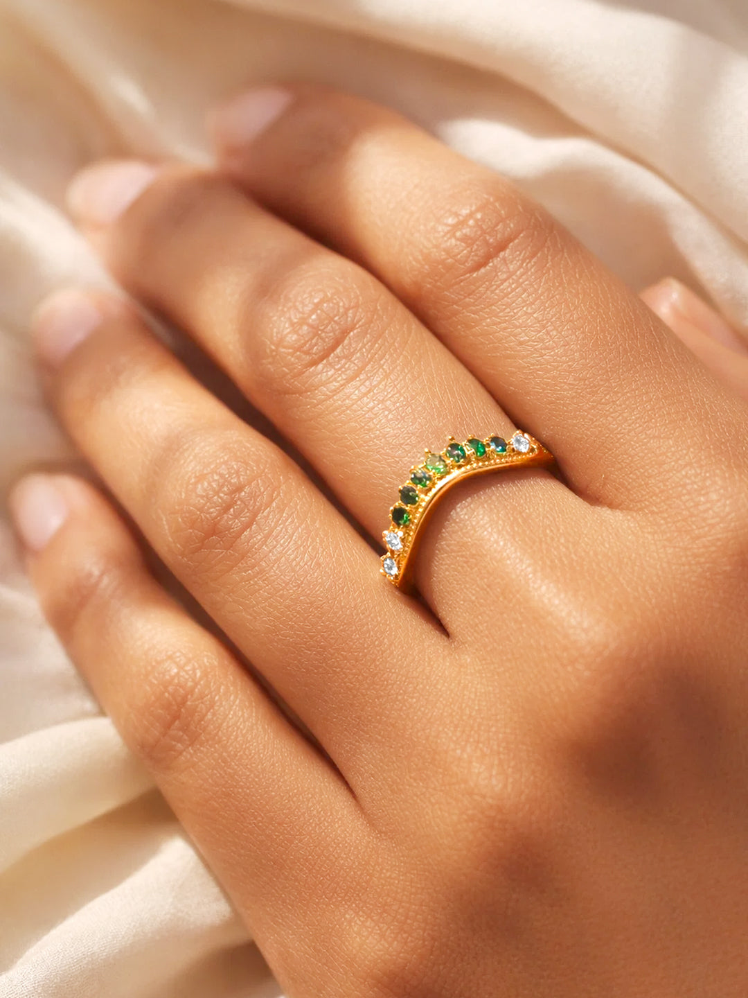 925 Fine Silver Green Crystal Glow Ring
