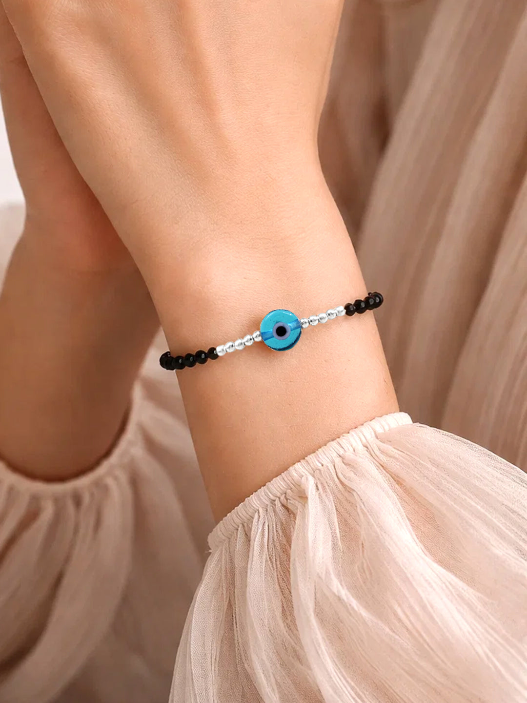 925 Fine Silver Evil Eye Beaded Bracelet