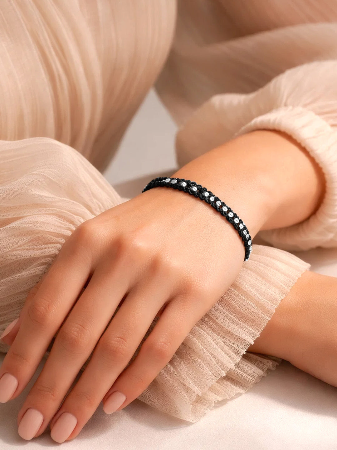 925 Fine Silver Beaded Cord Bracelet