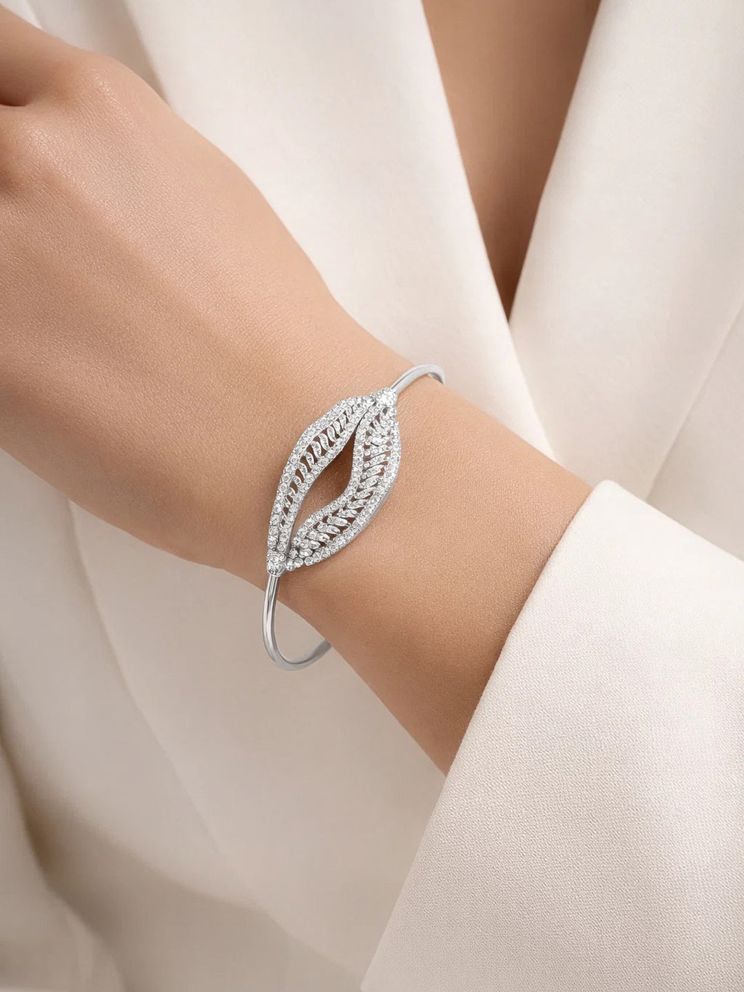 925 Fine Silver Nature Crystal Leaf Bracelet