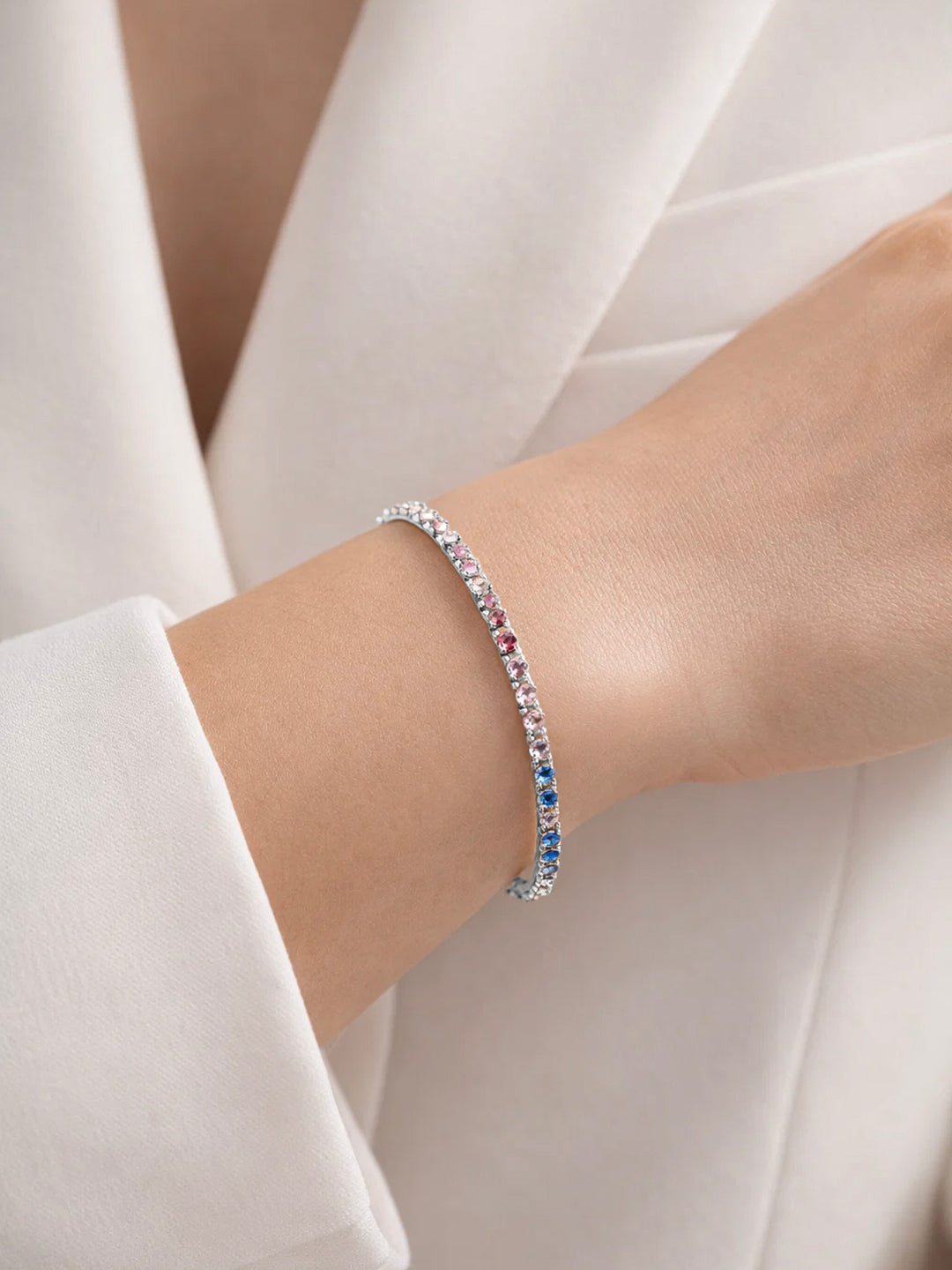 925 Fine Silver Rainbow Crystal Bracelet