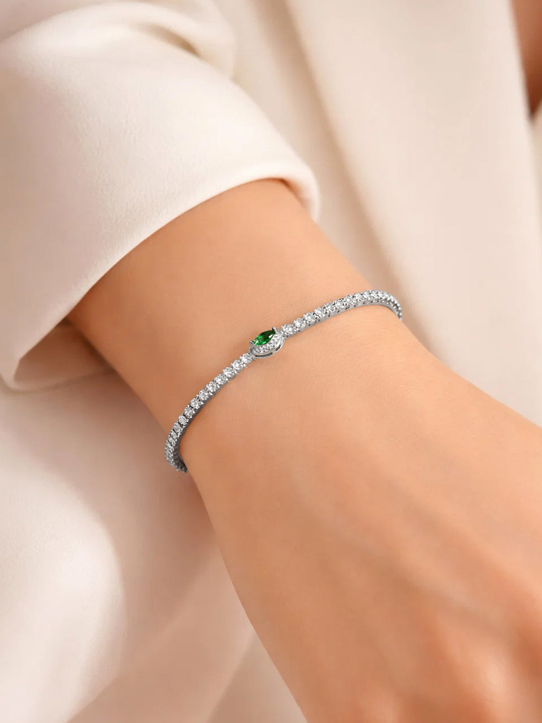 925 Fine Silver Emerald Charm Bracelet
