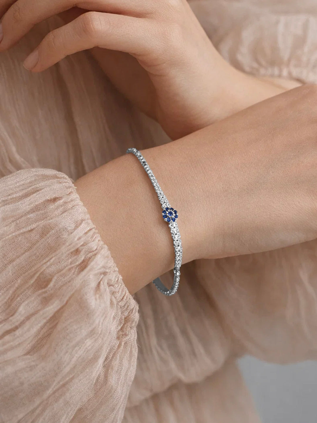 925 Fine Silver Blue Crystal Adjustable Bracelet