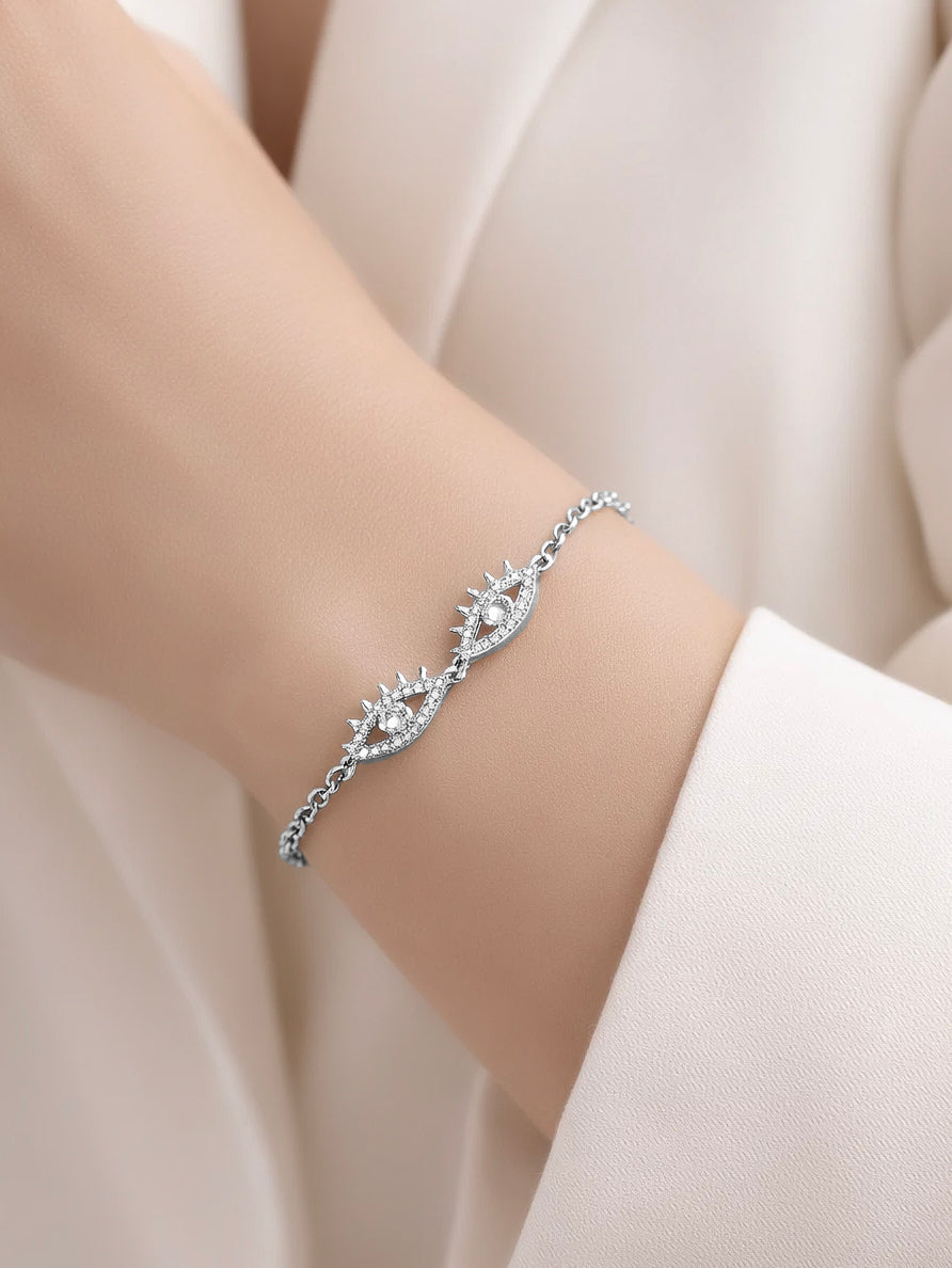 925 Fine Silver Evil Eye Link Chain Bracelet