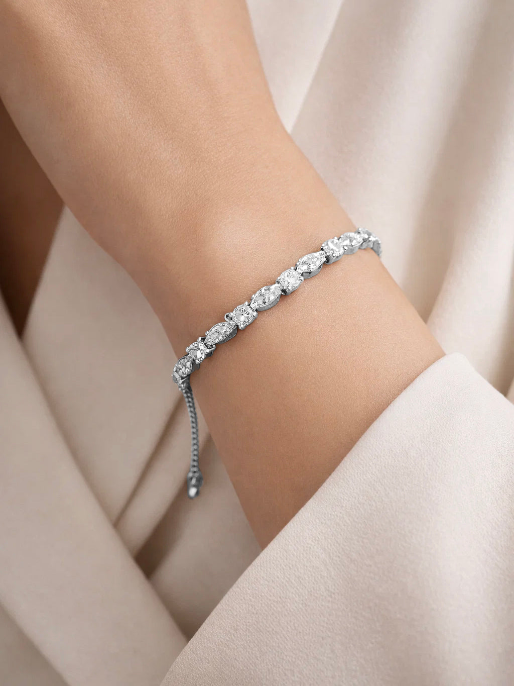 925 Fine Silver Crystal Adjustable Chain Bracelet